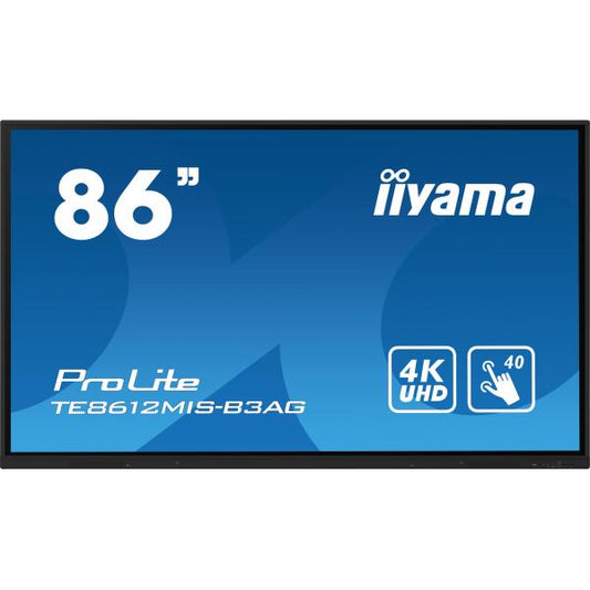 iiyama TE8612MIS-B3AG Visor de mensajes Diseño de quiosco 2,18 m (86") LCD Wi-Fi 400 cd/m 4K Ultra HD Pantalla táctil negra Procesador integrado Android 11 24/7 [TE8612MIS-B3AG] 