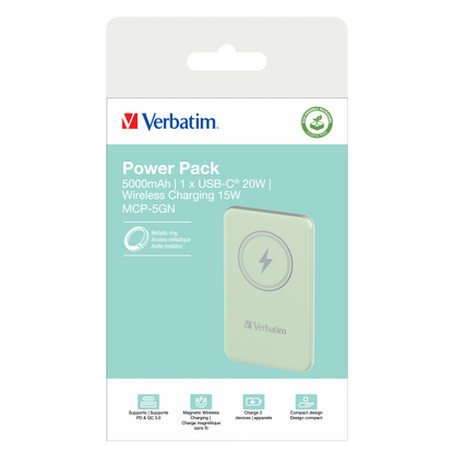 VERBATIM POWER BANK WIRELESS MAGNETICO 5000 mAh VERDE [32241]