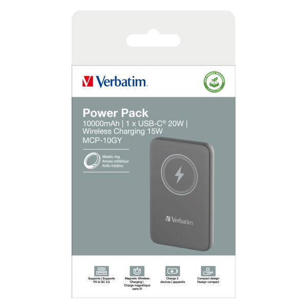 VERBATIM POWER BANK 10000 CHARGENGO MAGNETICA WIRELESS, GRIGIA [32249]