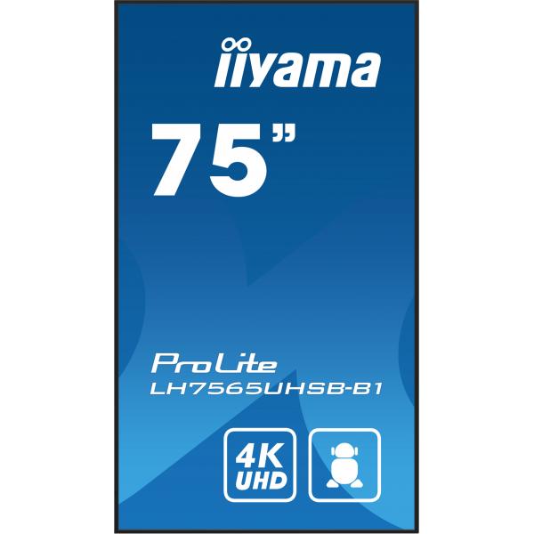 iiyama LH7575UHS-B1AG Visor de mensajes Pantalla plana de señalización digital 190,5 cm (75") LCD Wi-Fi 500 cd/m 4K Ultra HD Negro Procesador incorporado Android 11 24/7 [LH7575UHS-B1AG] 