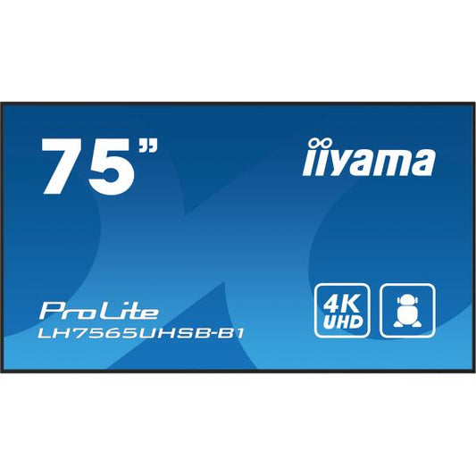 iiyama LH7575UHS-B1AG visualizzatore di messaggi Pannello piatto per segnaletica digitale 190,5 cm (75") LCD Wi-Fi 500 cd/m 4K Ultra HD Nero Processore integrato Android 11 24/7 [LH7575UHS-B1AG]