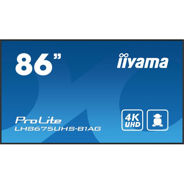 iiyama LH8675UHS-B1AG visualizzatore di messaggi Pannello piatto per segnaletica digitale 2,17 m (85.6") LCD Wi-Fi 500 cd/m 4K Ultra HD Nero Processore integrato Android 11 24/7 [LH8675UHS-B1AG]