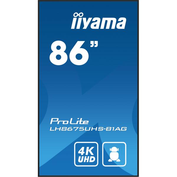 iiyama LH8675UHS-B1AG visualizzatore di messaggi Pannello piatto per segnaletica digitale 2,17 m (85.6") LCD Wi-Fi 500 cd/m 4K Ultra HD Nero Processore integrato Android 11 24/7 [LH8675UHS-B1AG]