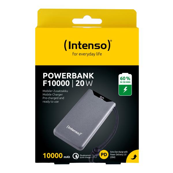 INTENSO POWER BANK F10000, PD, QUALCOMM QUICK CHARGE 3.0, DIGITAL PERCENTAGE DISPLAY, GRIGIO [7332034]