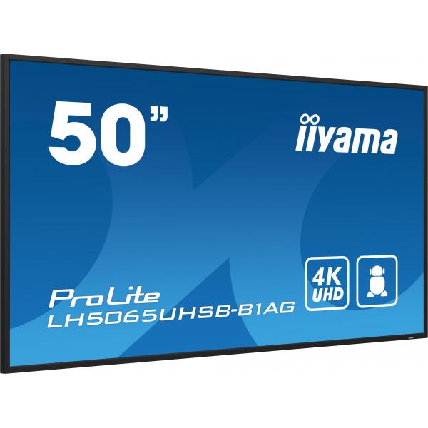 iiyama LH5065UHSB-B1AG Visor de mensajes Pantalla plana de señalización digital 125,7 cm (49.5") LCD Wi-Fi 800 cd/m 4K Ultra HD Negro Procesador incorporado Android 11 24/7 [LH5065UHSB-B1AG] 