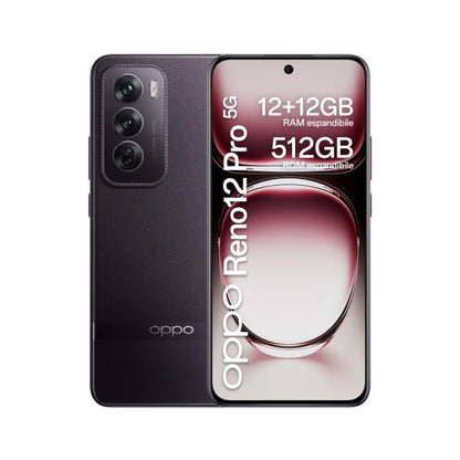 OPPO Reno12 Pro 5G AI Smartphone, Tripla fotocamera 50+50+8MP, Selfie 50MP, Display 6.7 120HZ AMOLED FHD+, 5000mAh, RAM 12GB(Esp4GB/8GB/12GB)+ROM 512GB, [Versione Italia], Nebula Black [0115140287]