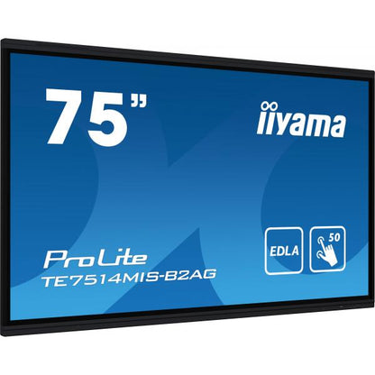 iiyama PROLITE TE7514MIS-B2AG Pantalla plana de señalización digital 190,5 cm (75") LCD Wi-Fi 435 cd/m 4K Ultra HD Pantalla táctil negra Procesador incorporado Android 24/7 [TE7514MIS-B2AG] 