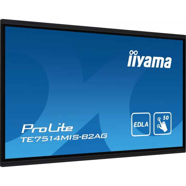 iiyama PROLITE TE7514MIS-B2AG Pantalla plana de señalización digital 190,5 cm (75") LCD Wi-Fi 435 cd/m 4K Ultra HD Pantalla táctil negra Procesador incorporado Android 24/7 [TE7514MIS-B2AG] 