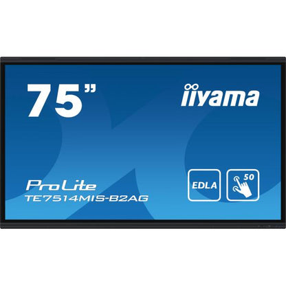 iiyama PROLITE TE7514MIS-B2AG Pantalla plana de señalización digital 190,5 cm (75") LCD Wi-Fi 435 cd/m 4K Ultra HD Pantalla táctil negra Procesador incorporado Android 24/7 [TE7514MIS-B2AG] 