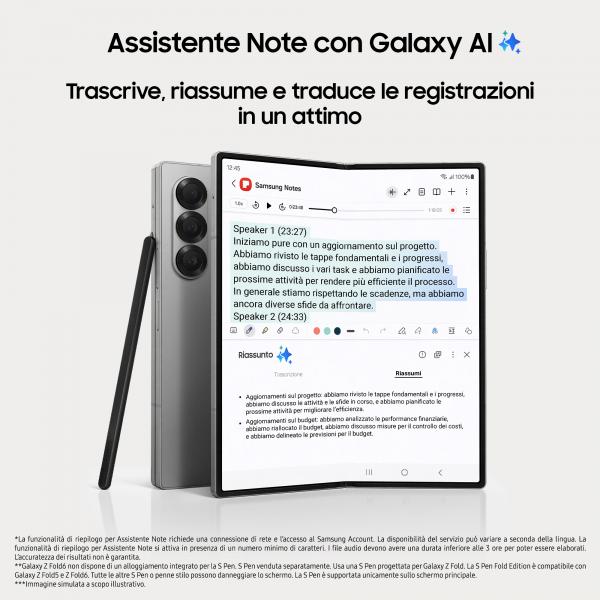 Samsung Galaxy Z Fold6 Smartphone AI, 512GB, RAM 12GB, Display 6,3"/7,6" Dynamic AMOLED 2X, Pink [SM-F956BLICEUE]