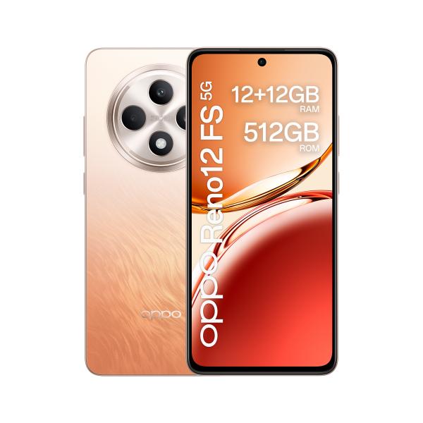 OPPO Reno12 FS 5G AI Smartphone, Tripla fotocamera 50+8+2MP, Selfie 32MP, Display 6.67 120HZ AMOLED FHD+, 5000mAh, RAM 12GB(Esp4GB/8GB/12GB)+ROM 512GB, [Versione Italia], Amber Orange [0115990287]