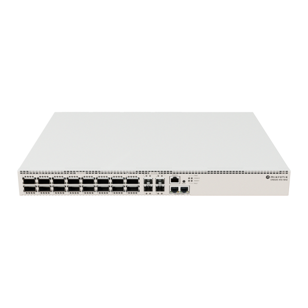 MikroTik, CRS520-4XS-16XQ-RM, Cloud Router Switch 520-4XS-16XQ-RM with Quad-Core AL52400 2 GHz CPU, 4 GB RAM, 98CX8410 switch chip, 2 x 10G Eth ports, 4 x 25G SFP28 ports, 16 x 100G QSFP28 p [CRS520-4XS-16XQ-RM]