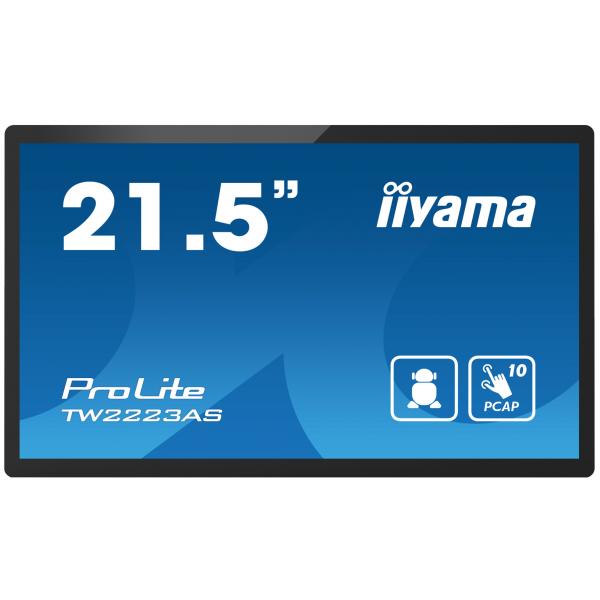 iiyama TW2223AS-B2 visor de mensajes Pantalla plana interactiva 54,6 cm (21.5") Wi-Fi 400 cd/m Full HD Negro Pantalla táctil Procesador integrado Android 12 24/7 [TW2223AS-B2] 