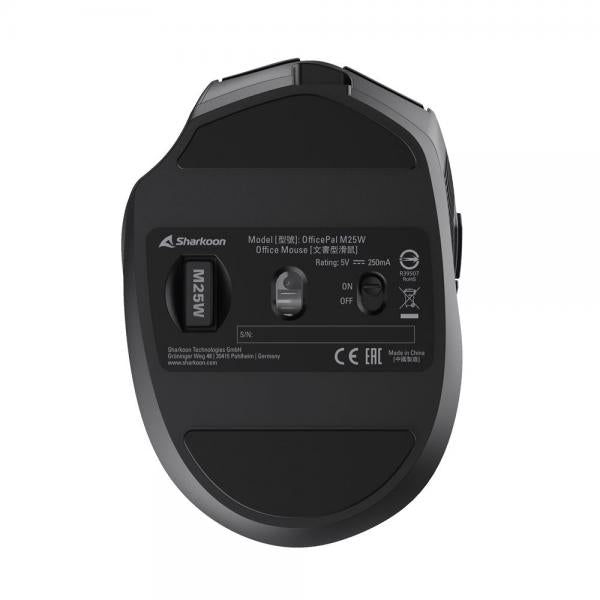 Sharkoon OfficePal M25W mouse Giocare Mano destra RF Wireless + USB Type-C Ottico 4000 DPI [OFFICEPALM25WBLACK]