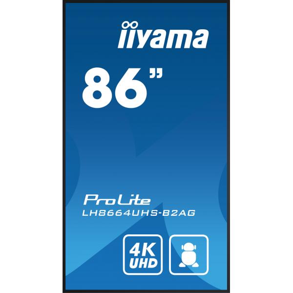 iiyama LH8664UHS-B2AG Visor de mensajes Pantalla plana de señalización digital 2,18 m (86") Wi-Fi 500 cd/m 4K Ultra HD Negro Procesador incorporado Android 24/7 [LH8664UHS-B2AG] 