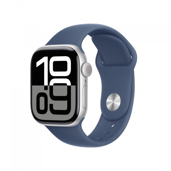 APPLE WATCH SERIES 10 GPS 42MM SILVER ALUMINIUM CASE WITH DENIM SPORT BAND - S/M [MWWA3QL/A]