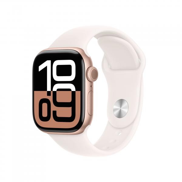 APPLE WATCH SERIES 10 GPS 42MM ROSE GOLD ALUMINIUM CASE WITH LIGHT BLUSH SPORT BAND - S/M [MWWH3QL/A]