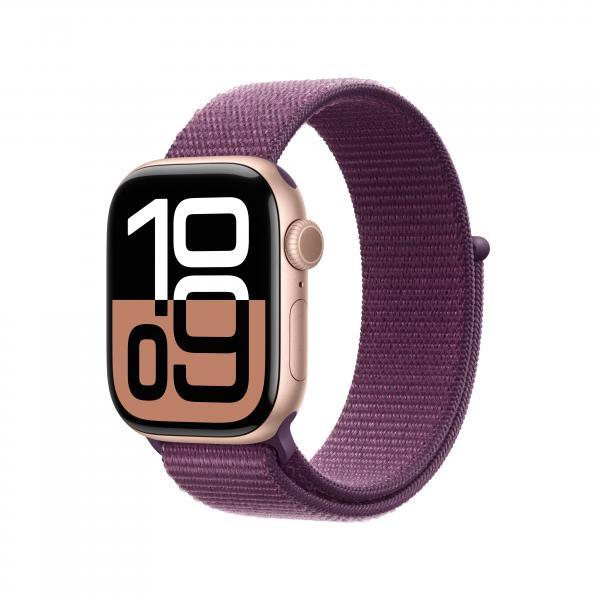 APPLE WATCH SERIES 10 GPS 42MM ROSE GOLD ALUMINIUM CASE WITH PLUM SPORT LOOP [MWWK3QL/A]