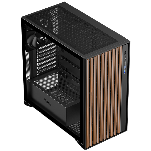 ITEK CASE WOODY, GAMING TOWER, ATX, 3X12CM BLACK FAN, 2XUSB3, TYPE-C, WOOD FRONT, TEMP GLASS SIDE P [ITGCAWO28B]