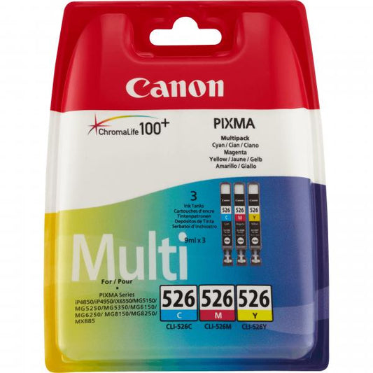 MULTIPACK DE TINTA CANON CLI-526 CIAN + MAGENTA + AMARILLO [4541B009]