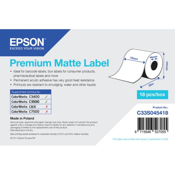 Epson Premium Matte Label - Continuous Roll: 76mm x 35m [C33S045418]