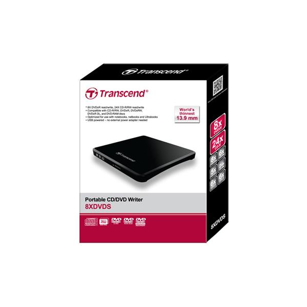 TRANSCEND MASTERIZZATORE ESTERNO DVD WRITER Portable 8X DVD, Slim, USB, Black [TS8XDVDS-K]