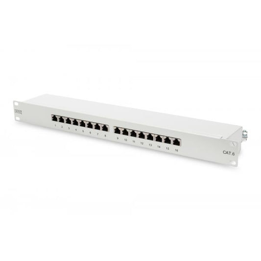 DIGITUS PANNELLO PATCH 19" SCHERMATO 16 PORTE 8 POLI RJ45 PER RETI CATEGORIA 6 - 1 UNITA GRIGIO [DN91616S]