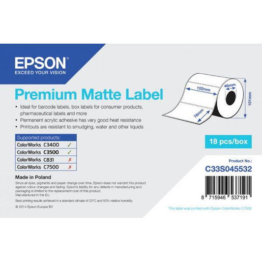 Epson Premium Matte Label - Die-cut Roll: 102mm x 76mm, 440 labels [C33S045532]