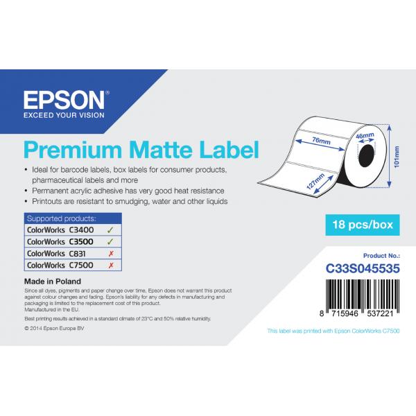 Epson Premium Matte Label - Die-cut Roll: 76mm x 127mm, 265 labels [C33S045535]