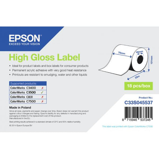 Epson High Gloss Label - Continuous Roll: 76mm x 33m [C33S045537]