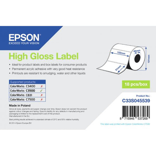 Epson High Gloss Label - Die-cut Roll: 102mm x 51mm, 610 labels [C33S045539]