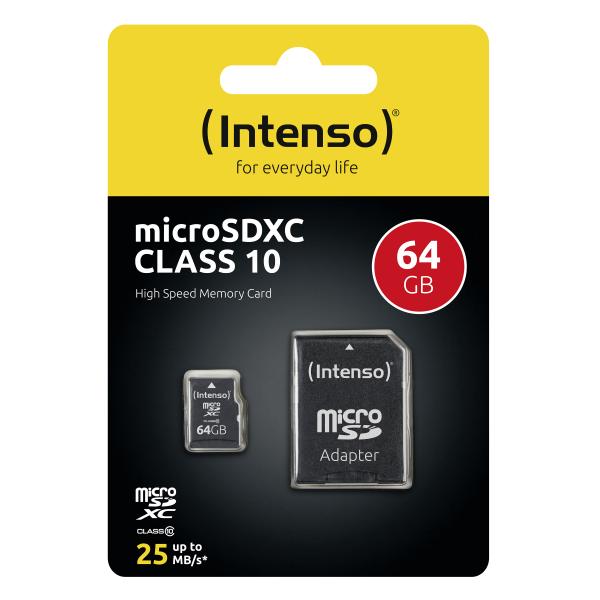 INTENSO MICRO SDHC 64GB CLASSE 10 + ADATTATORE SD [3413490]