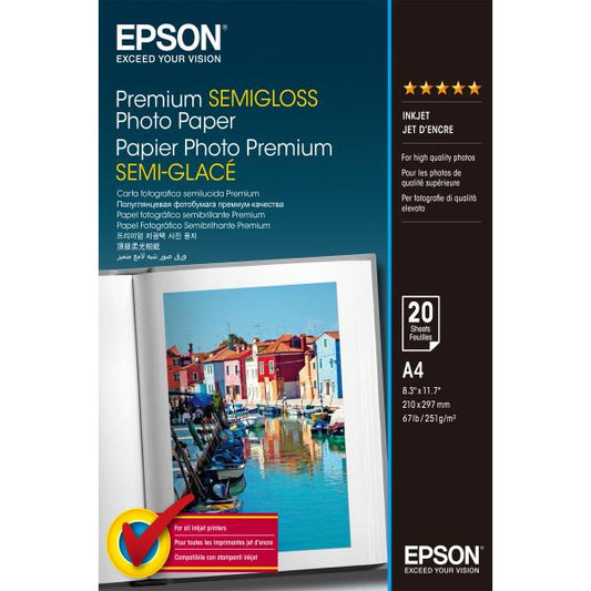 Epson Premium Semi-Gloss Photo Paper - A4 - 20 Fogli [C13S041332]