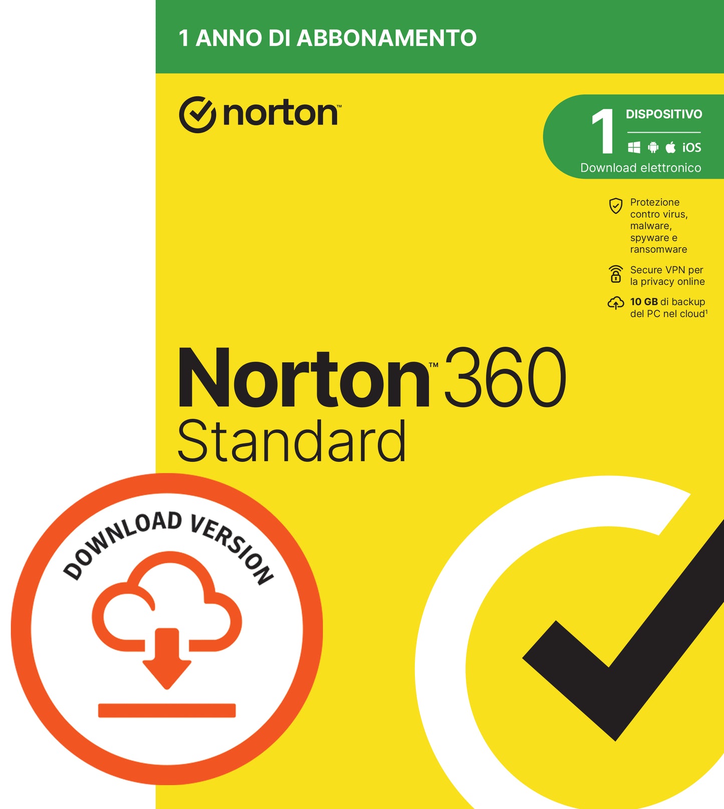 NORTON 360 STANDARD 10GB IT 1 USER 1 DEVICE 1Y VECCHIO CODICE 21397790 [21429122]