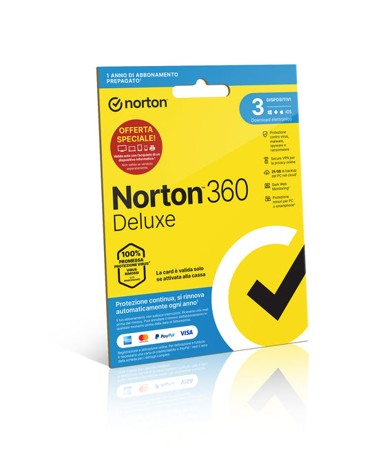 NORTON 360 DELUXE 25GB IT 1 USER 3 DEVICE 1Y VECCHIO CODICE 21397693 [21429140]