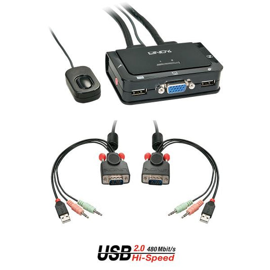 LINDY COMPACT SWITCH KVM VGA 2 PORTE USB 2.0 AUDI [42342]