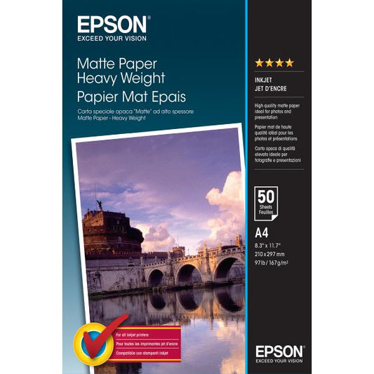 Epson Matte Paper Heavy Weight - A4 - 50 Fogli [C13S041256]