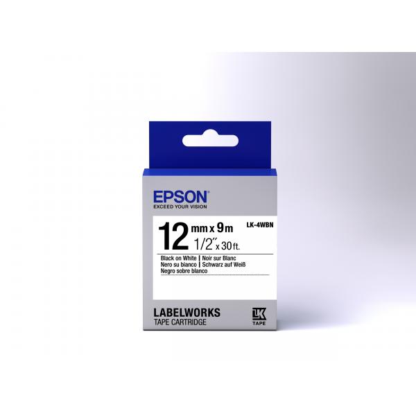 Epson Cinta de Fondo Estándar Blanca para Texto Negro 12/9 LK-4WBN [C53S654021]