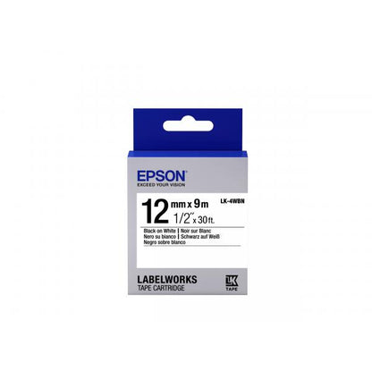 Epson Cinta de Fondo Estándar Blanca para Texto Negro 12/9 LK-4WBN [C53S654021]