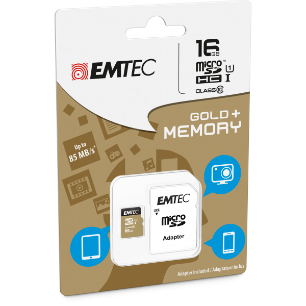 Emtec microSD Class10 Gold+ 16GB MicroSDHC Classe 10 [ECMSDM16GHC10GP]