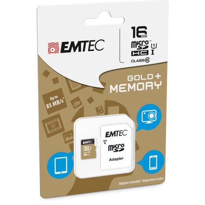 Emtec microSD Class10 Gold+ 16GB MicroSDHC Classe 10 [ECMSDM16GHC10GP]