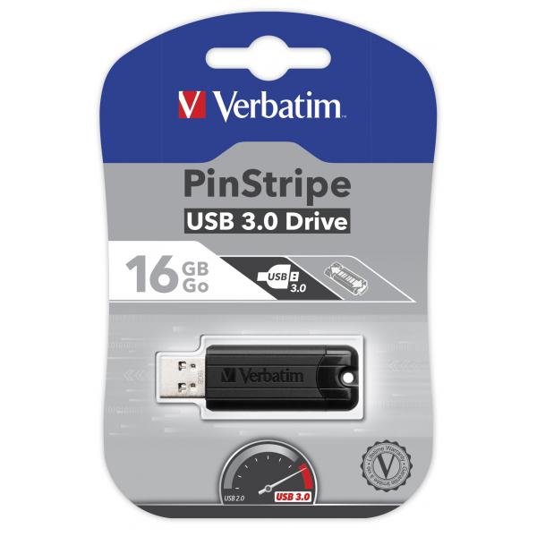 Verbatim PinStripe 16GB USB 3.0 (3.1 Gen 1) Numero di grucce Nero unità flash USB [49316]