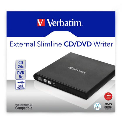 Unidad de disco óptico Verbatim Slimline CD/DVD DVD-RW negro [98938]