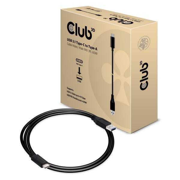 CLUB3D USB TYPE C 3.1 GEN 2 MALE (10GBPS) TO TYPE A MALE CABLE 1METER / 3.28FEET [CAC-1523]