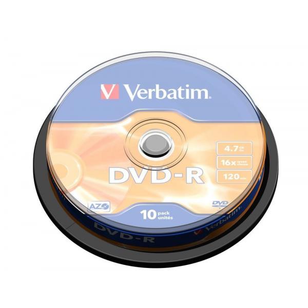 VERBATIM DVD-R 16X, 4,7GB, 10 PACK SPINDLE, MATT SILVER [43523]