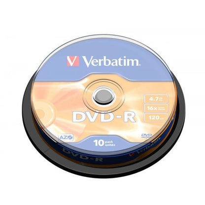 VERBATIM DVD-R 16X, 4.7GB, PAQUETE DE 10 EJES, PLATA MATE [43523]