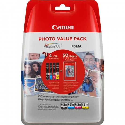 Canon Confezione multipla di cartucce d'inchiostro a resa elevata per foto CLI-551XL BK/C/M/Y [6443B006]