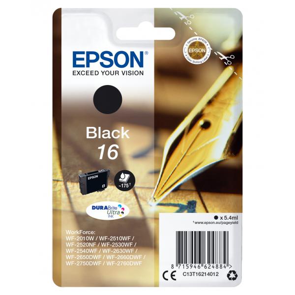 CARRITO DE TINTA NEGRA EPSON PARA WF-2510WF, WF-2520NF, WF-2530WF SERIE WF-2540WF 16 PLUMAS Y CRUCIGRAMAS [C13T16214012]