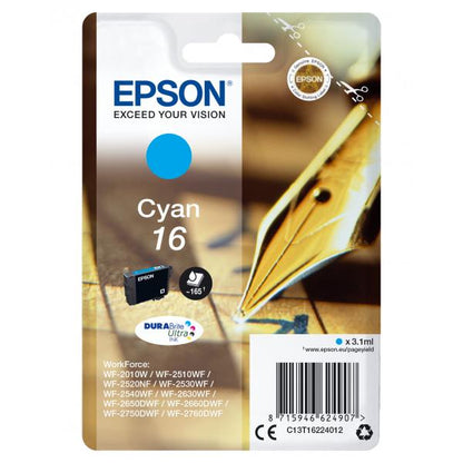 EPSON CART INK CIANO PER WF-2510WF, WF-2520NF, WF-2530WF WF-2540WF SERIE 16 PENNA E CRUCIVERBA [C13T16224012]