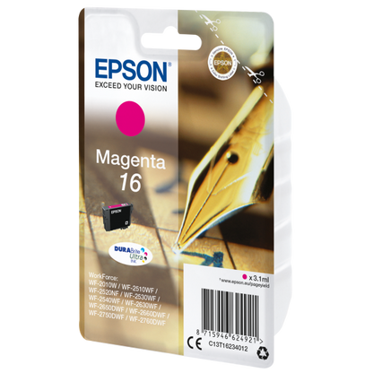 TINTA EPSON CART MAGENTA PARA WF-2510WF, WF-2520NF, WF-2530WF WF-2540WF SERIE 16 PLUMA Y CRUCIGRAMA [C13T16234012]